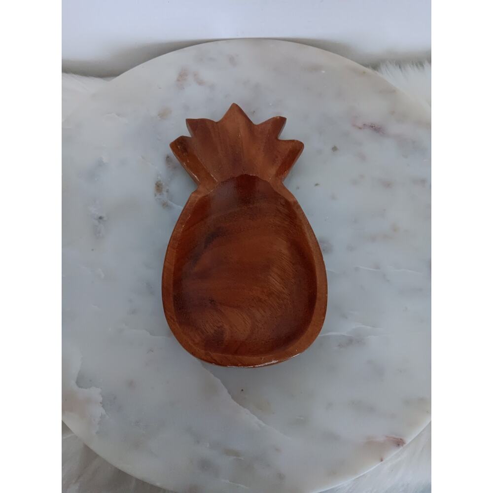 Wooden Mini Pineapple Tray Hand Carved Trinket Holder Candy Dish Decor